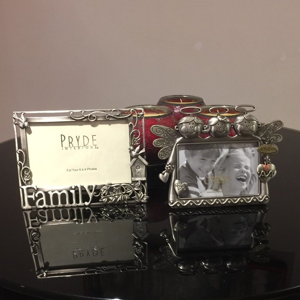 Two silver frames. Family and grandkids